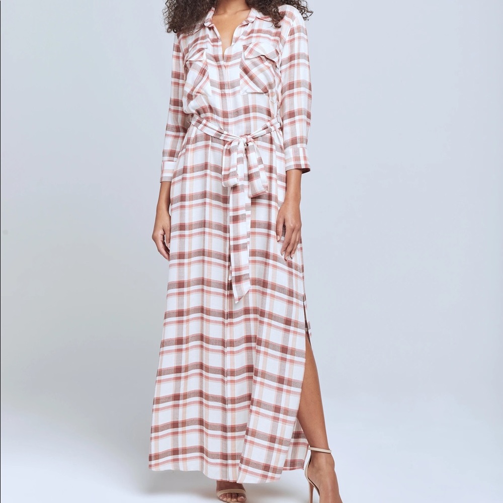 L'AGENCE Cameron Plaid Maxi Shirtdress S NWT